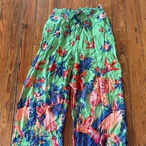 Anthropologie Green and Orange Floral Pants